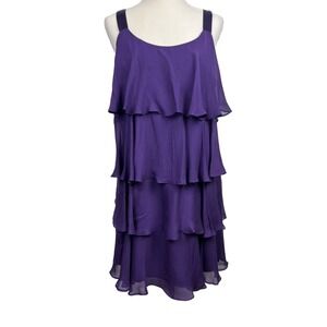 Donna Morgan 100% Silk Size 12 Tiered Solid Purple Ruffle Shift Dress